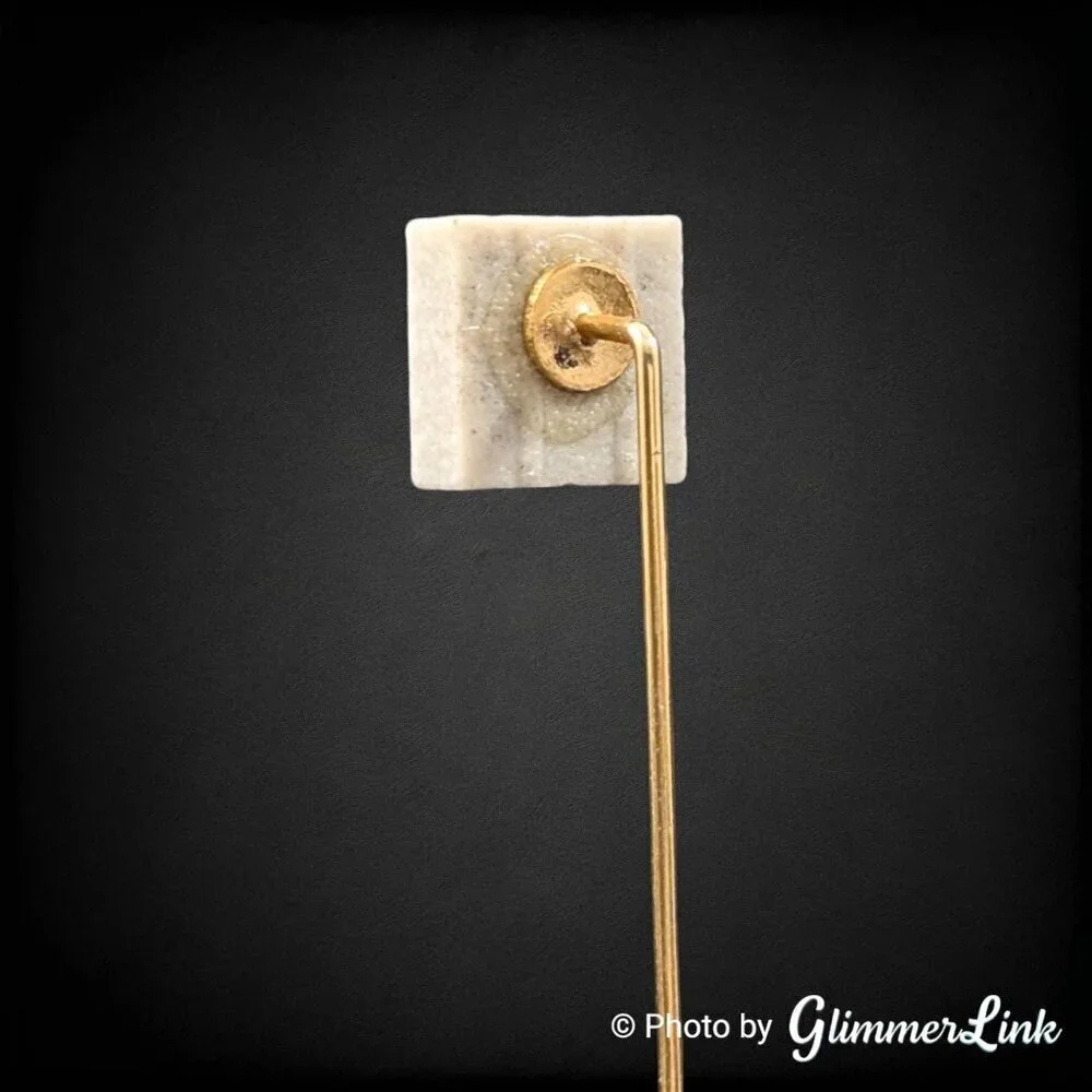 Vintage Floral Hand Painted Ceramic Marbled Square Gold Tone Stick Pin